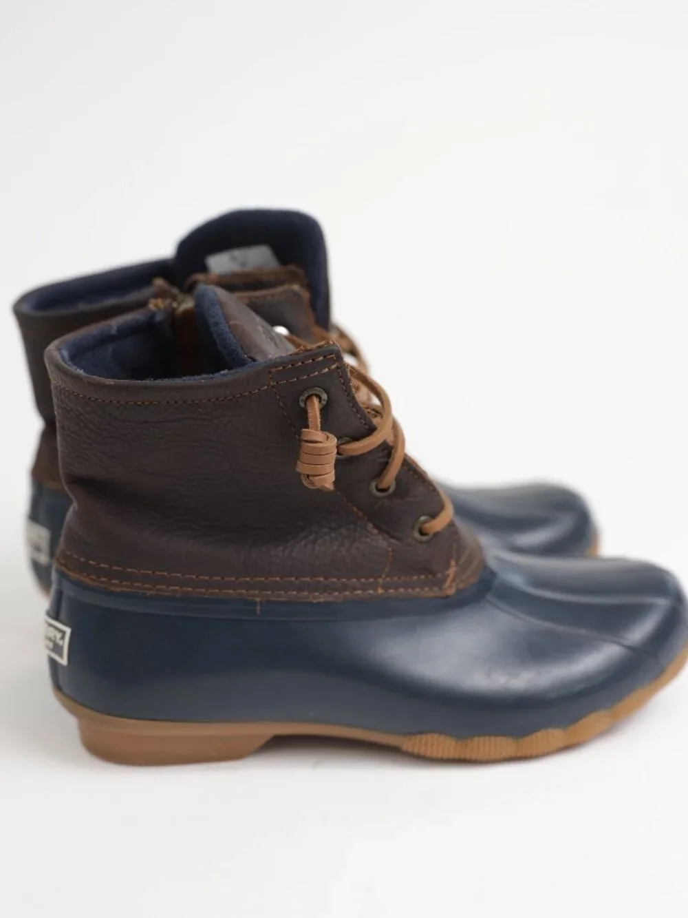 Sperry Women's Saltwater Duck Boots Waterproof Navy Brown Leather